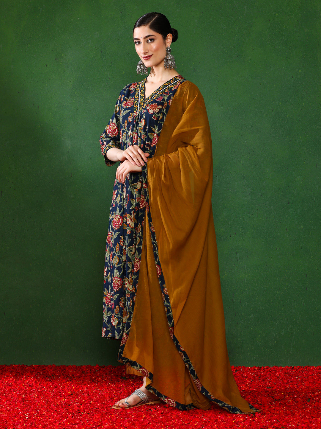 Floral Embroidered A-Line Kurta & Trousers Sets