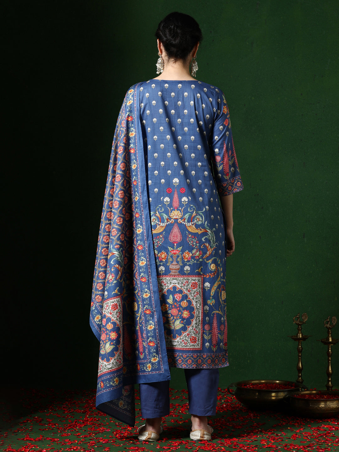 Floral Embroidered A-Line Pure Cotton Kurta & Trousers Sets