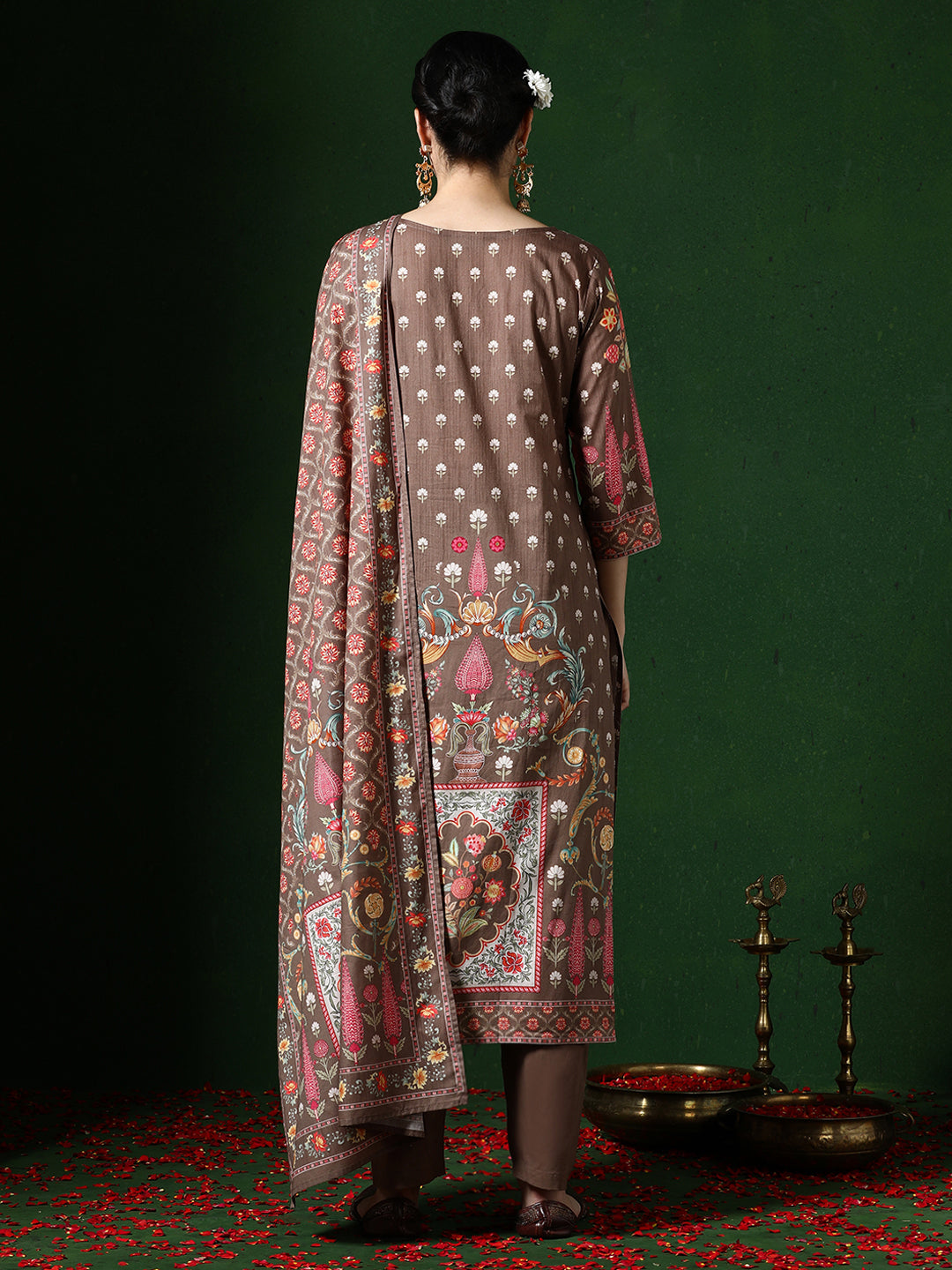 Floral Embroidered A-Line Pure Cotton Kurta & Trousers Sets