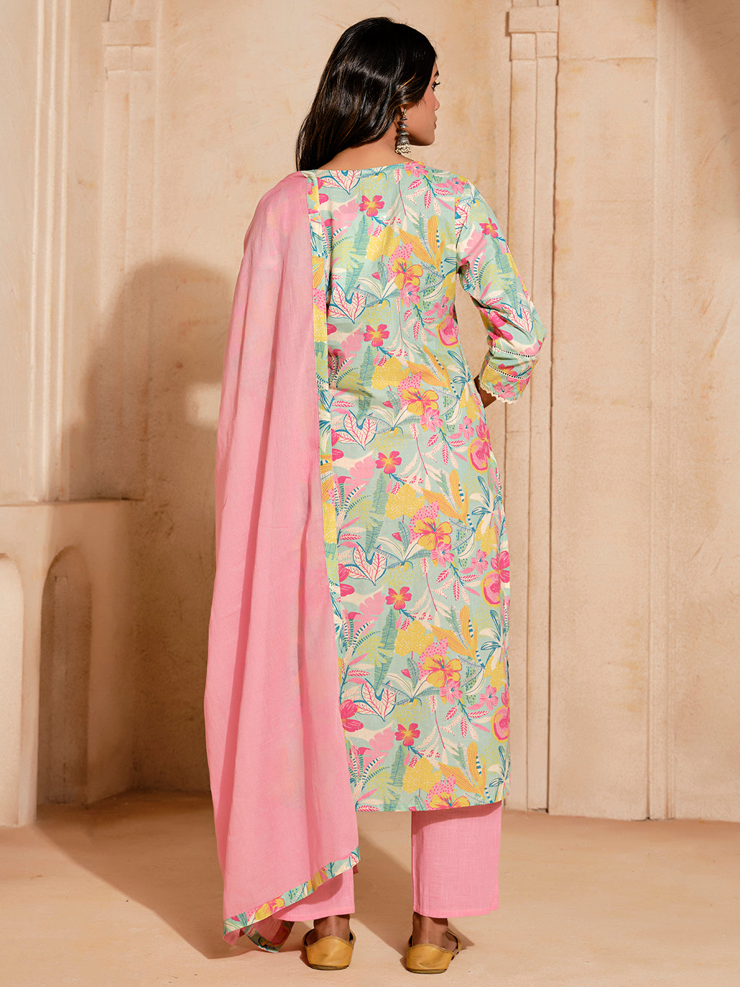 Embroidered A-Line Pure Cotton Kurta & Trousers Sets