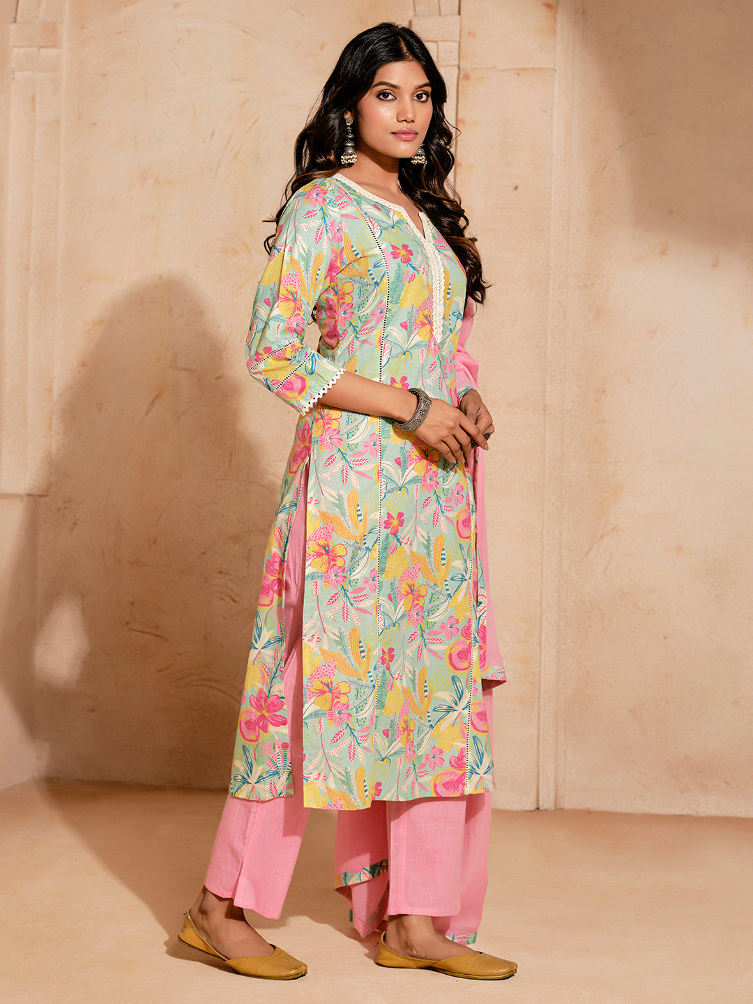 Embroidered A-Line Pure Cotton Kurta & Trousers Sets