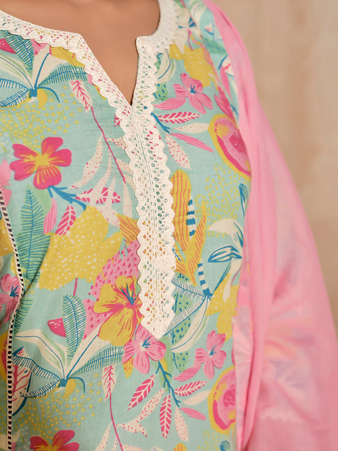 Embroidered A-Line Pure Cotton Kurta & Trousers Sets