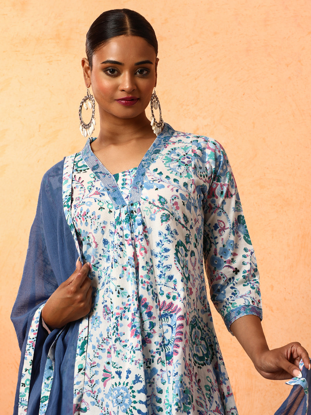 Floral Printed A-Line Pure Cotton Kurta & Trousers Sets