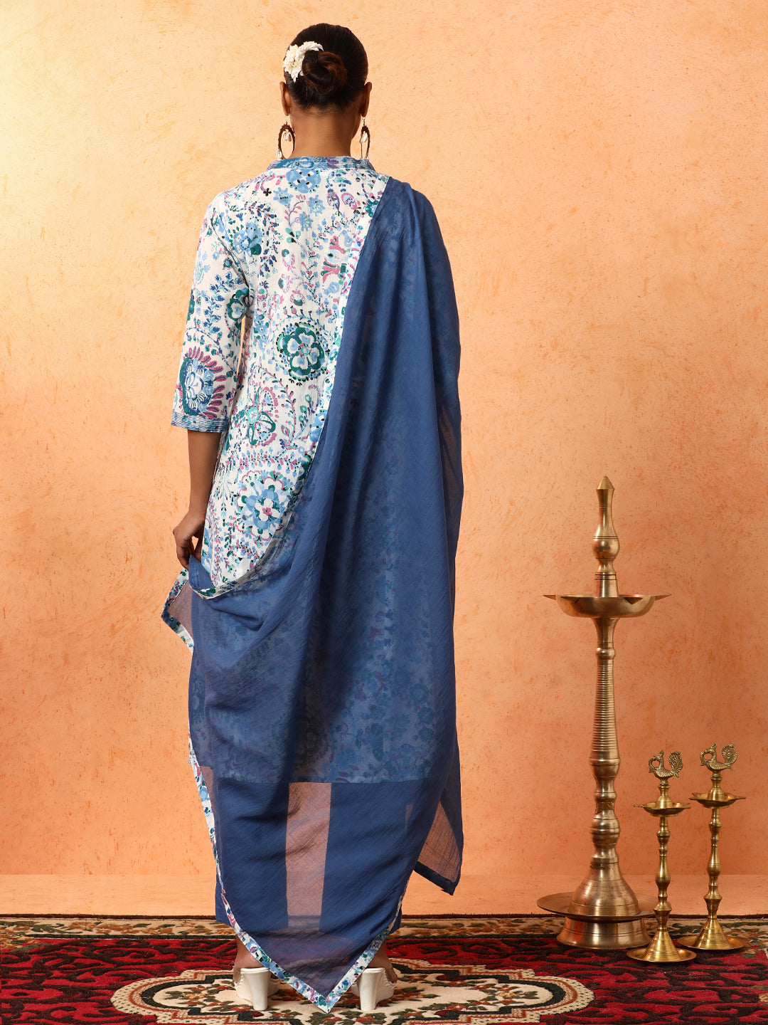 Floral Printed A-Line Pure Cotton Kurta & Trousers Sets