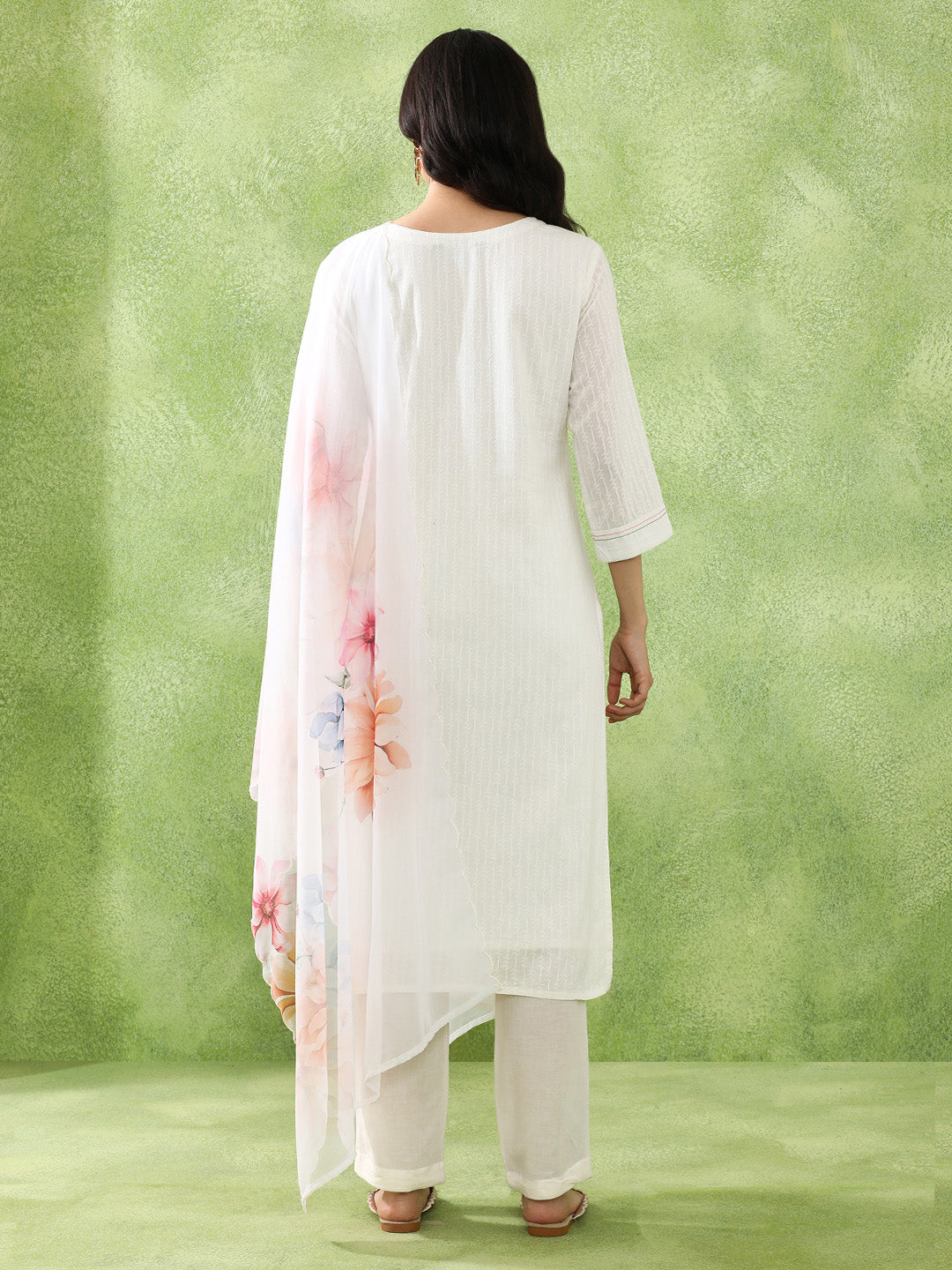 Floral Embroidered A-Line Pure Cotton Kurta & Trousers Sets