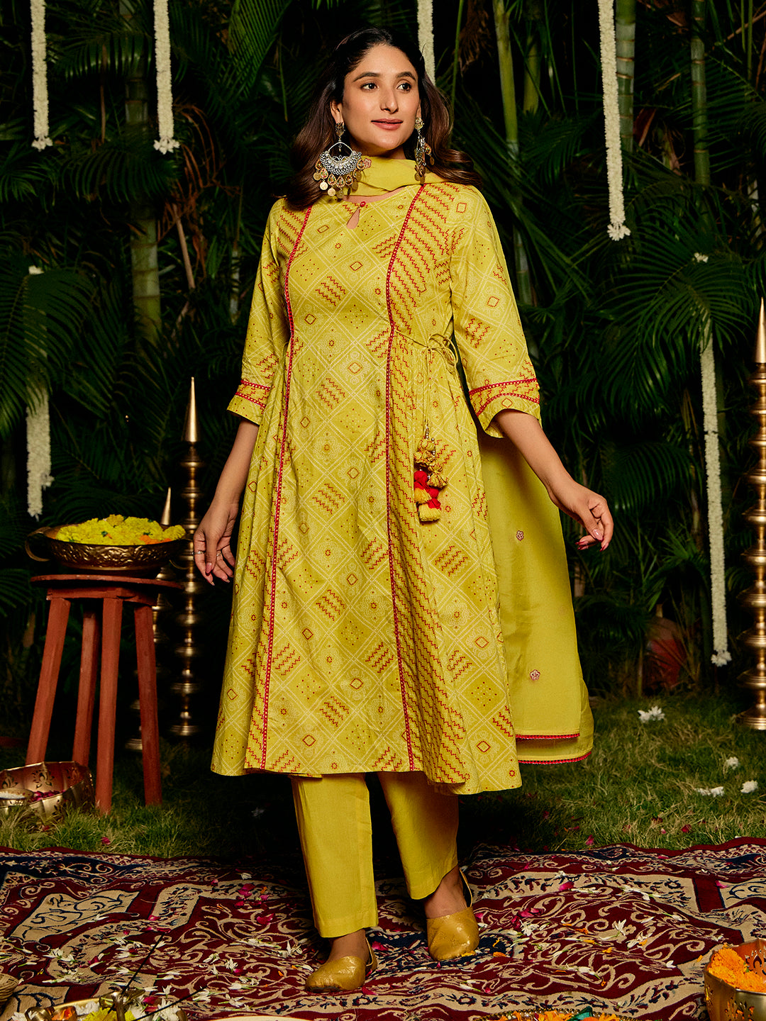 Embroidered A-Line Pure Cotton Kurta & Trousers Sets