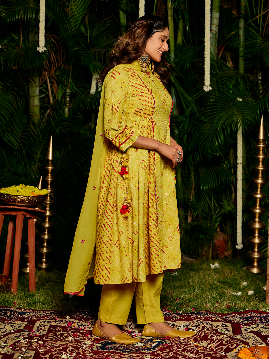 Embroidered A-Line Pure Cotton Kurta & Trousers Sets