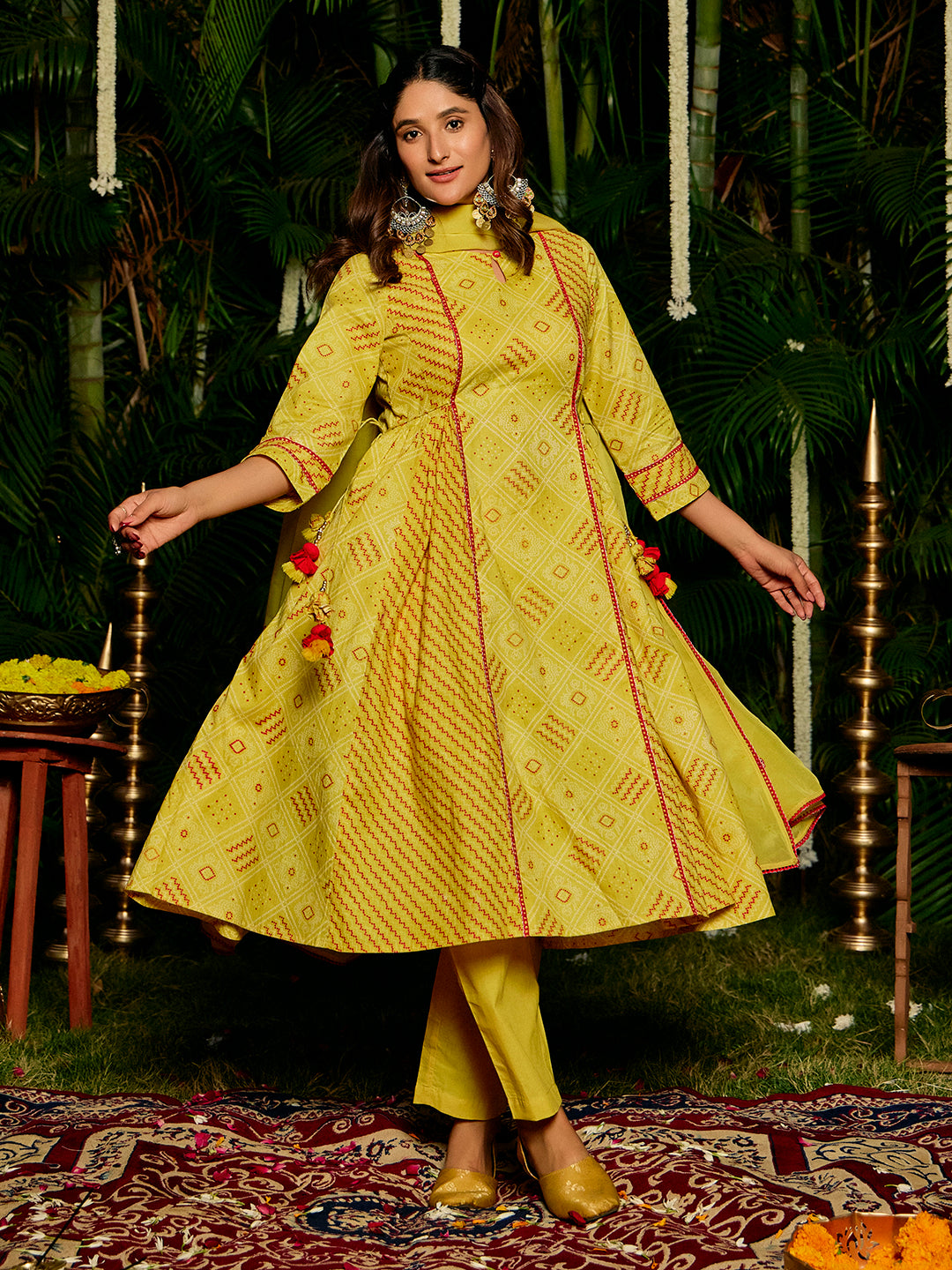 Embroidered A-Line Pure Cotton Kurta & Trousers Sets