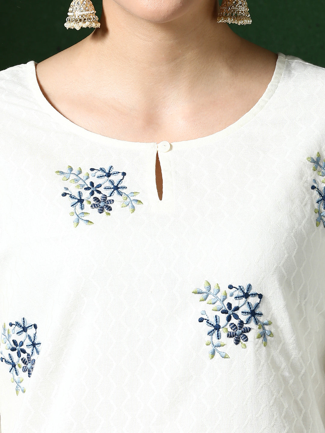 Floral Embroidered Straight Cotton Blend Kurta & Trousers Sets