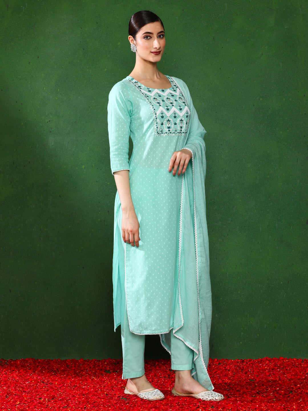 Floral Embroidered Straight kurta & Trousers Sets