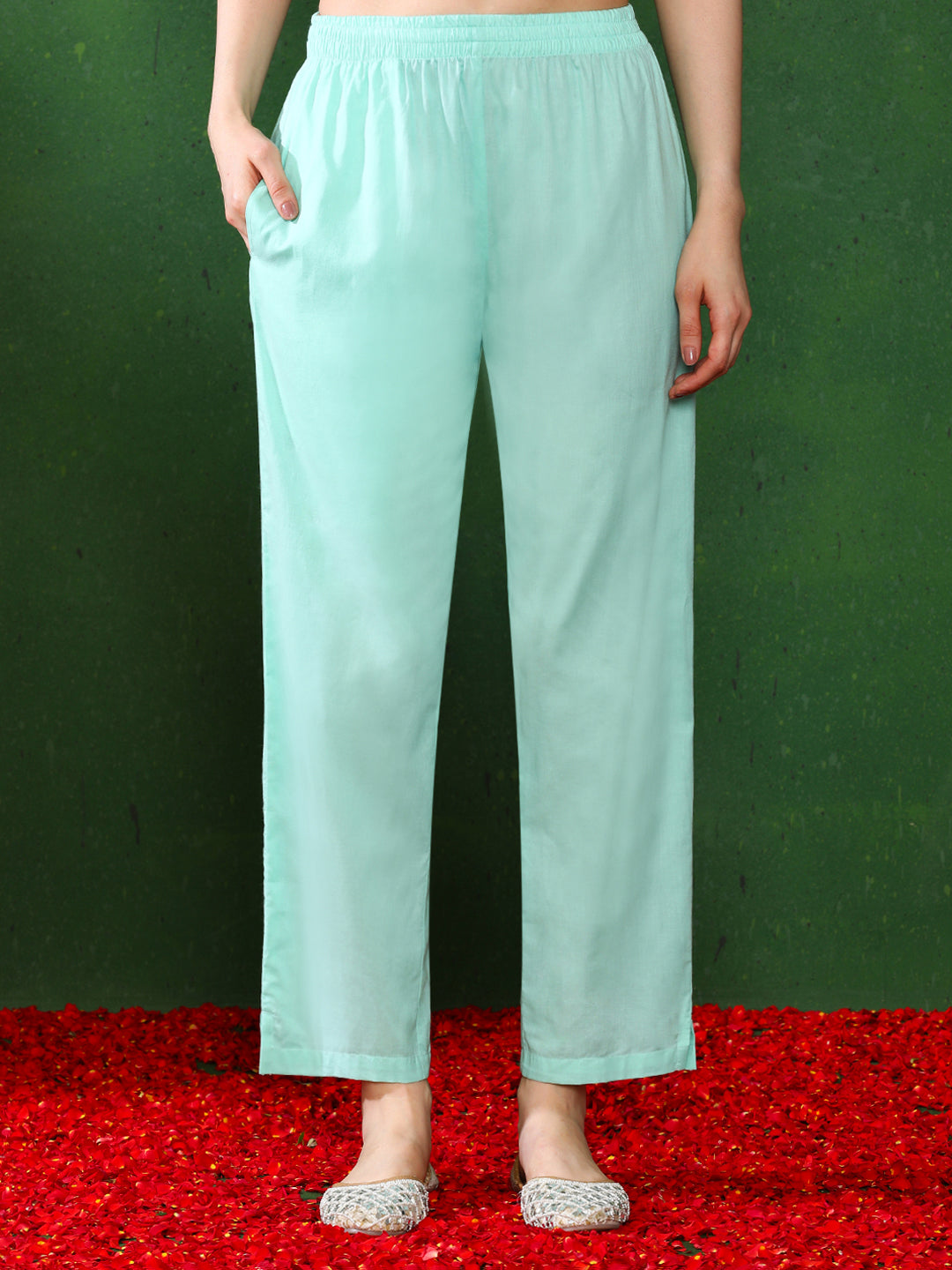 Floral Embroidered Straight kurta & Trousers Sets