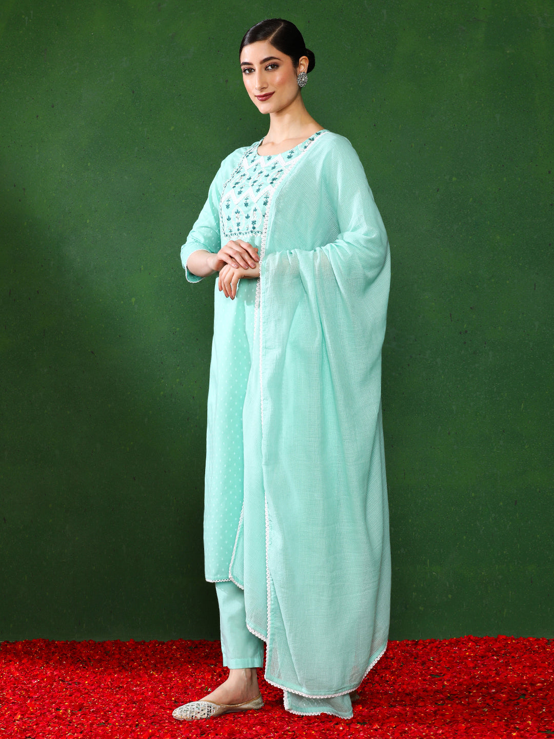 Floral Embroidered Straight kurta & Trousers Sets