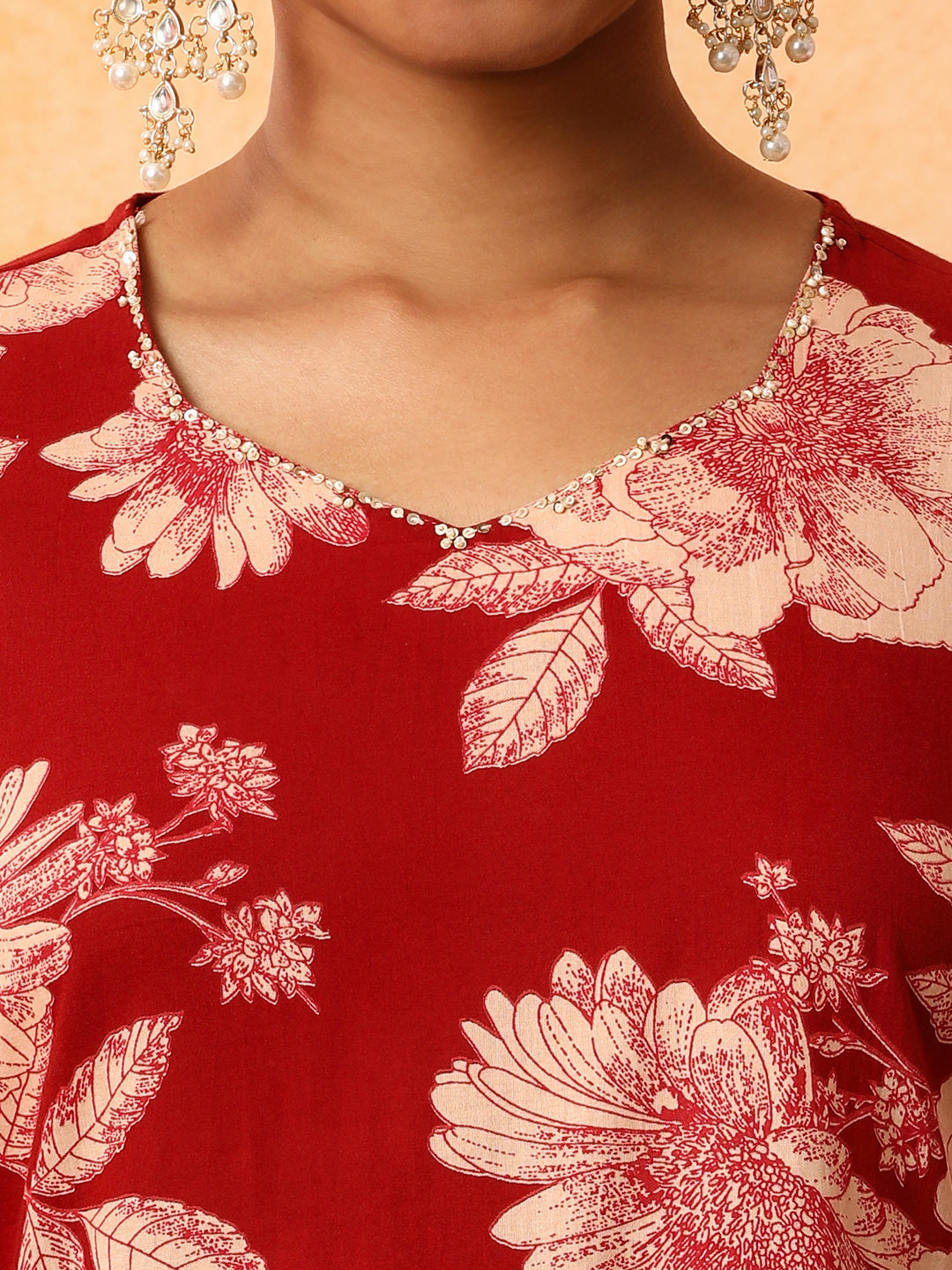 Floral Embroidered A-Line Pure Cotton Kurta & Trousers Sets