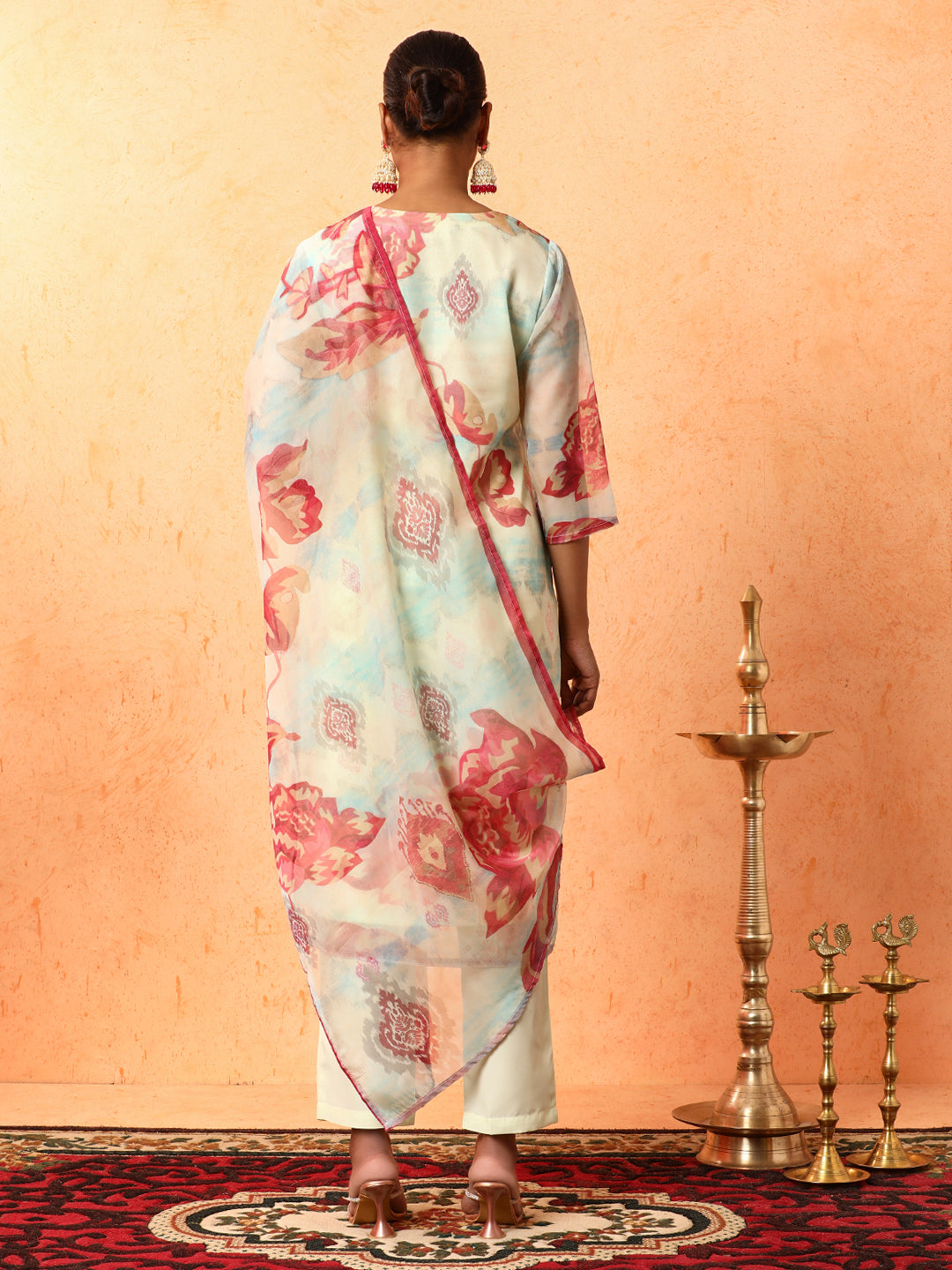 Floral Embroidered Straight Organza Kurta & Trousers Sets