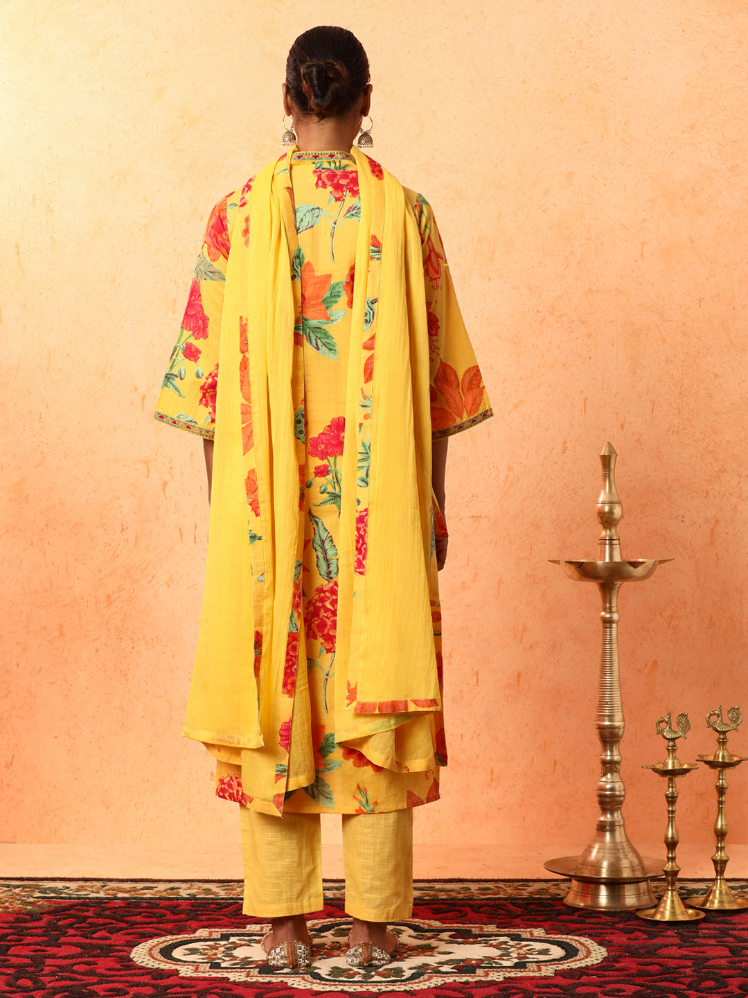 Floral Embroidered A-Line Pure Cotton Kurta & Trousers Sets