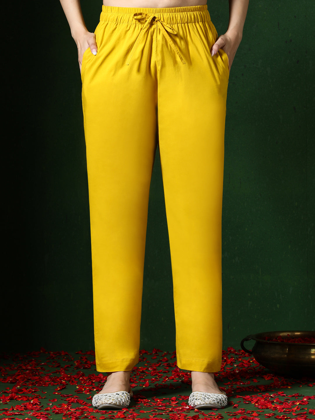 Floral Embroidered A-Line Pure Cotton Kurta & Trousers Sets