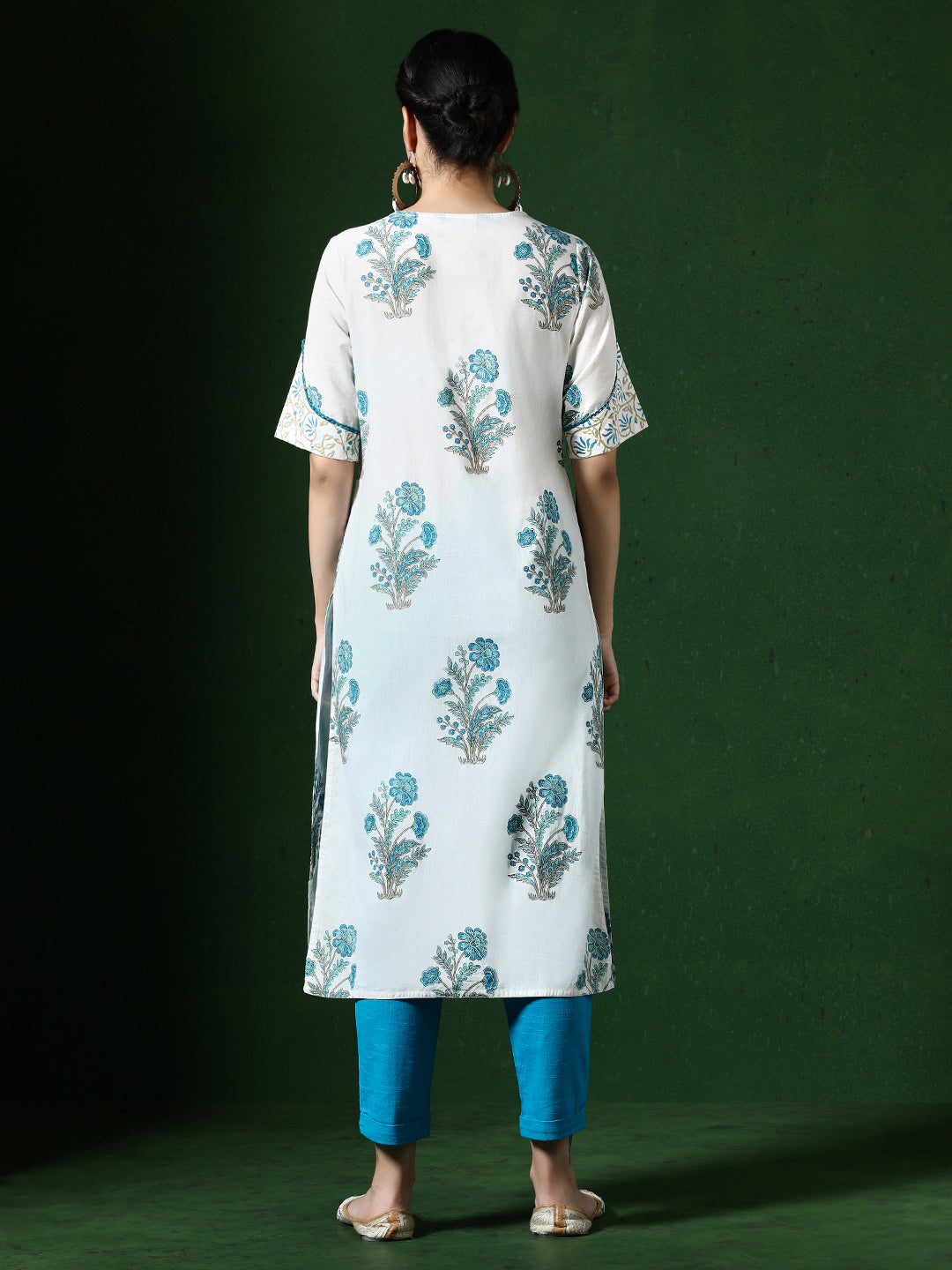 Floral Embroidered A-Line Pure Cotton Kurta