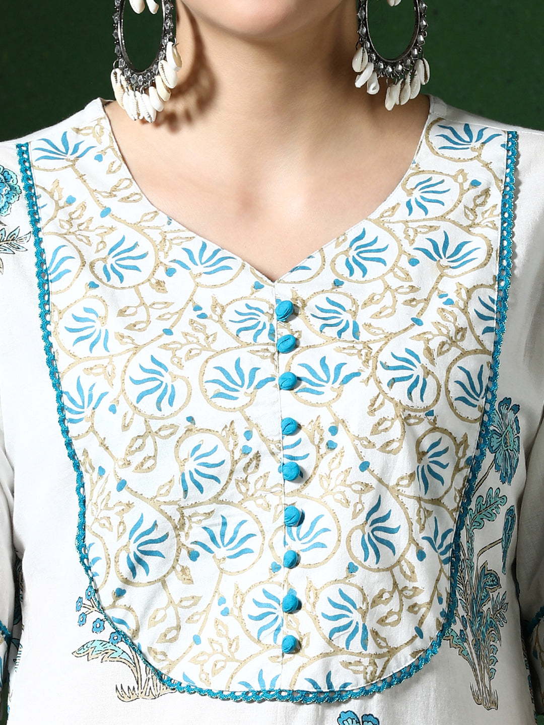 Floral Embroidered A-Line Pure Cotton Kurta