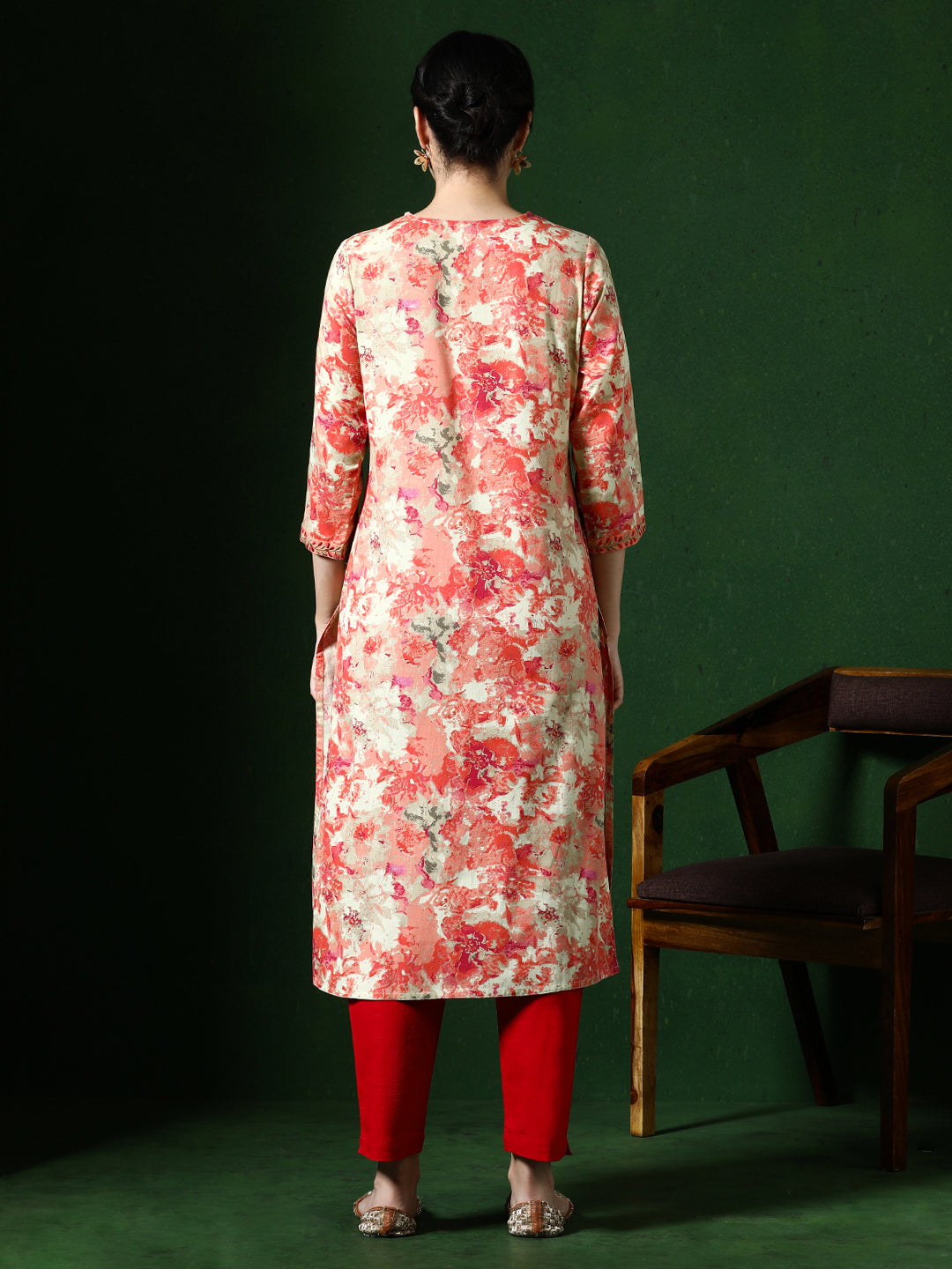 Floral Embroidered A-Line Cotton Blend Kurta