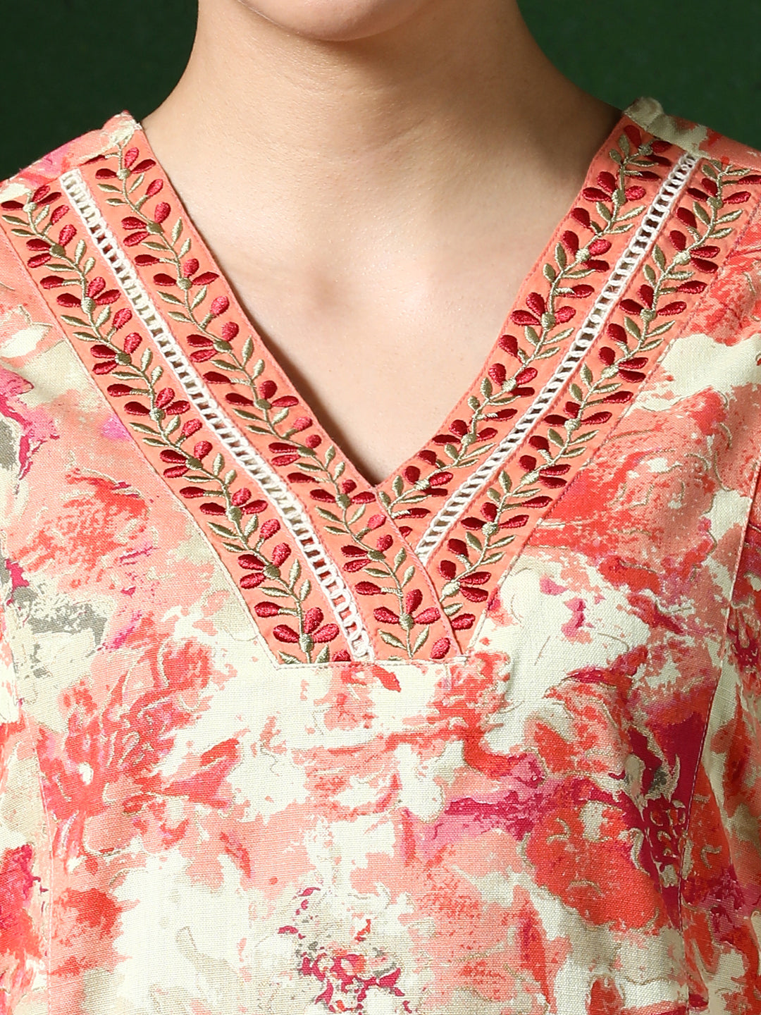 Floral Embroidered A-Line Cotton Blend Kurta