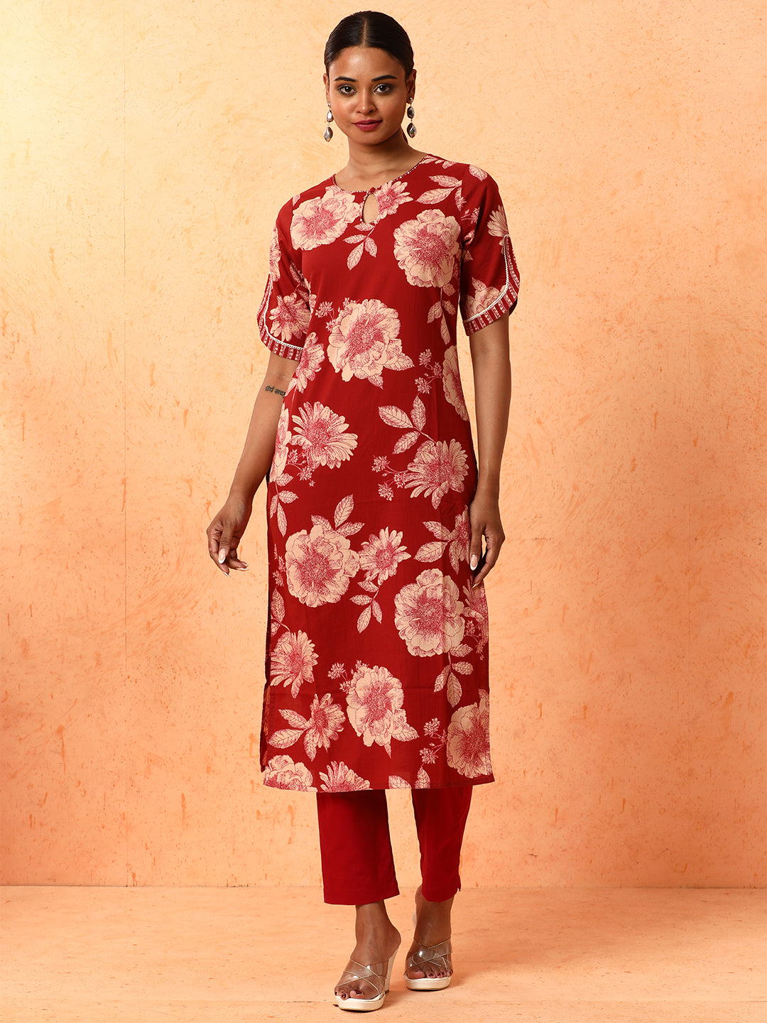 Floral Embroidered Straight Pure Cotton Kurta