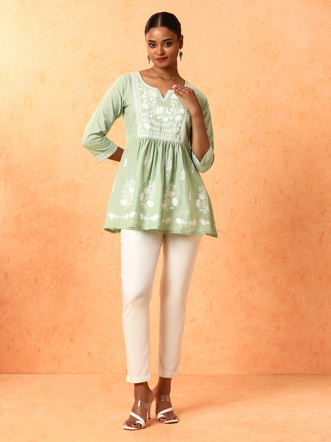 Textured Embroidered A-Line Pure Cotton Top