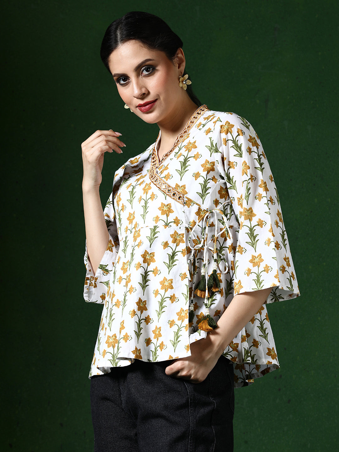 Floral Embroidered A-Line Pure Cotton Top