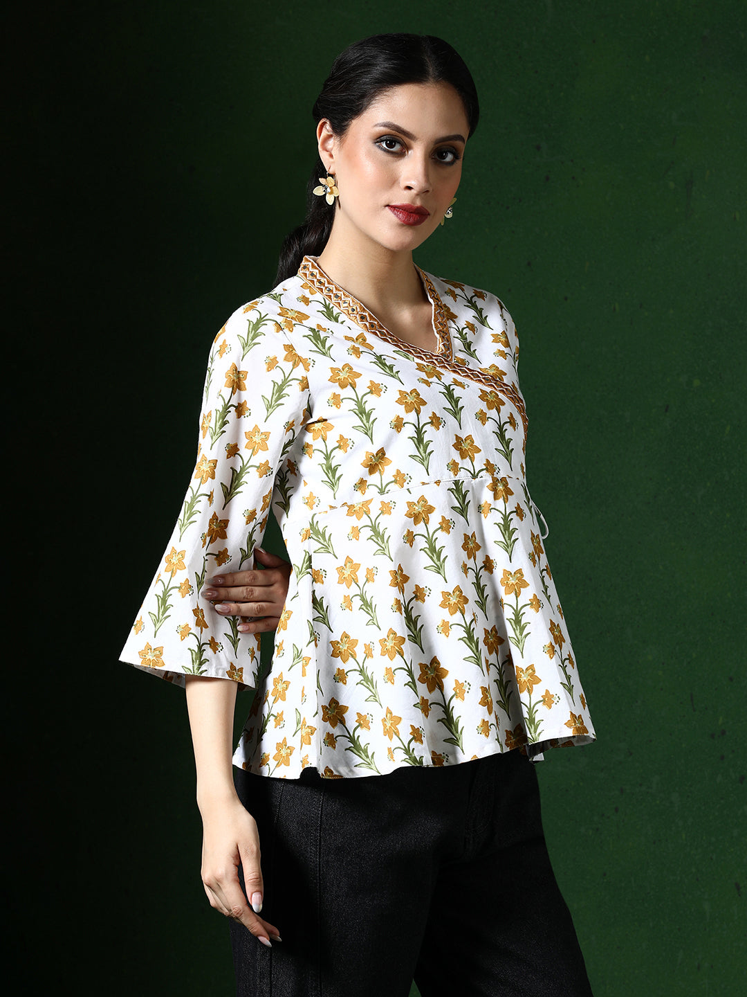 Floral Embroidered A-Line Pure Cotton Top
