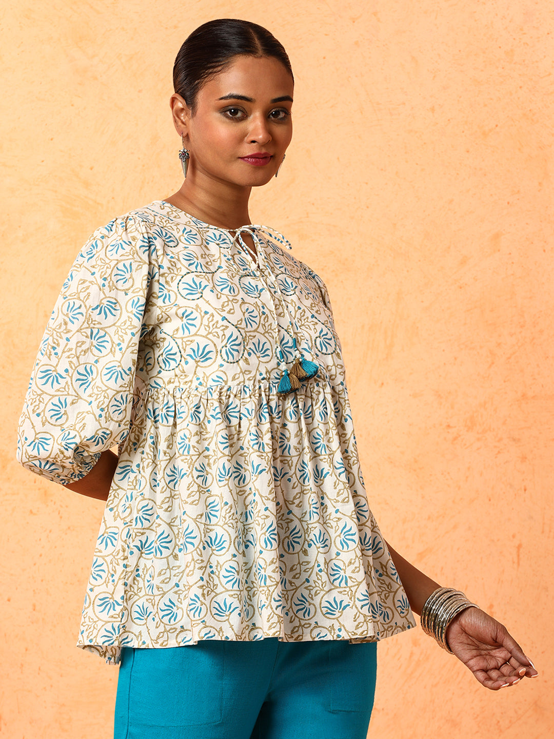 Floral Printed A-Line Pure Cotton Top