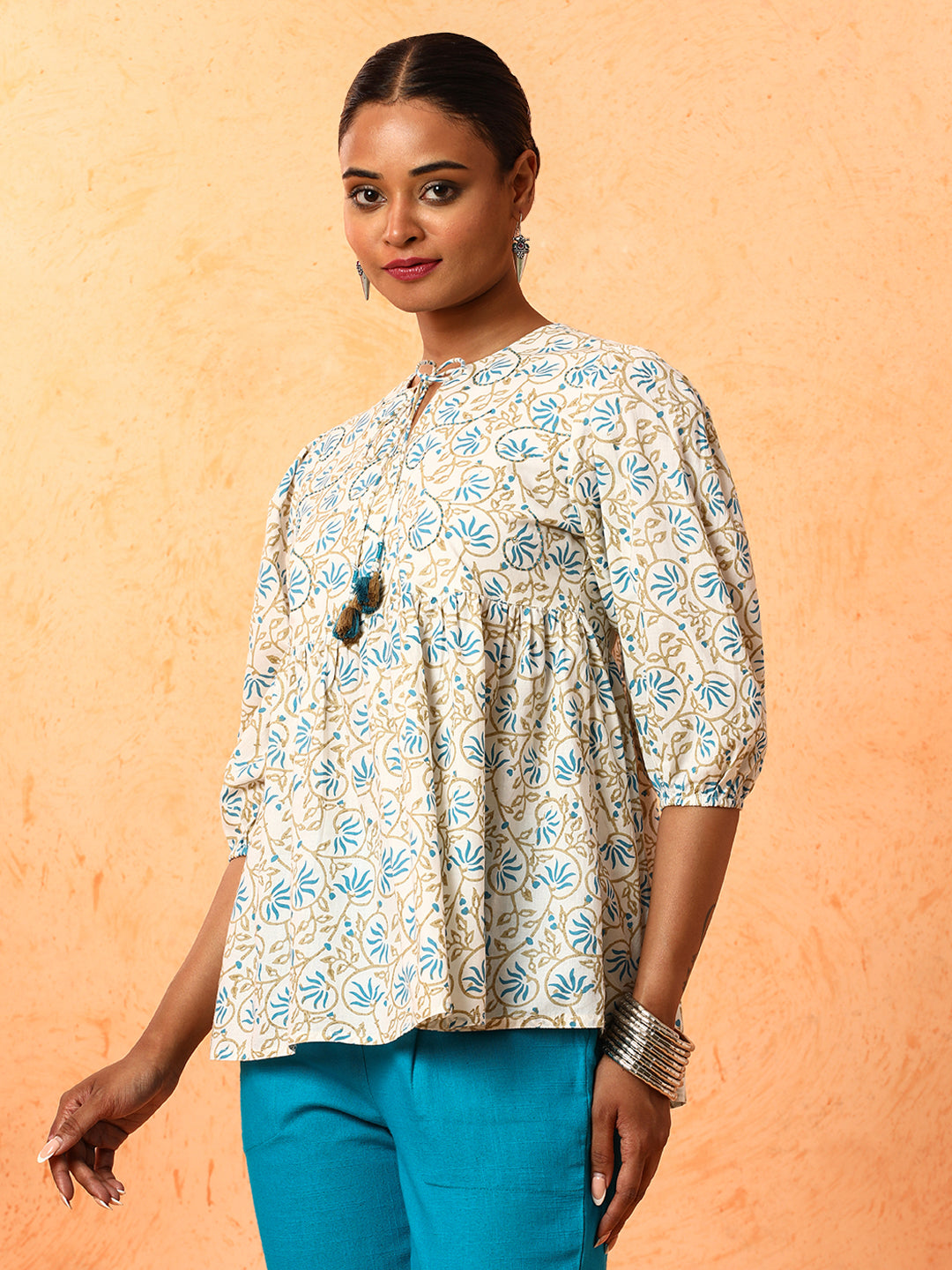 Floral Printed A-Line Pure Cotton Top