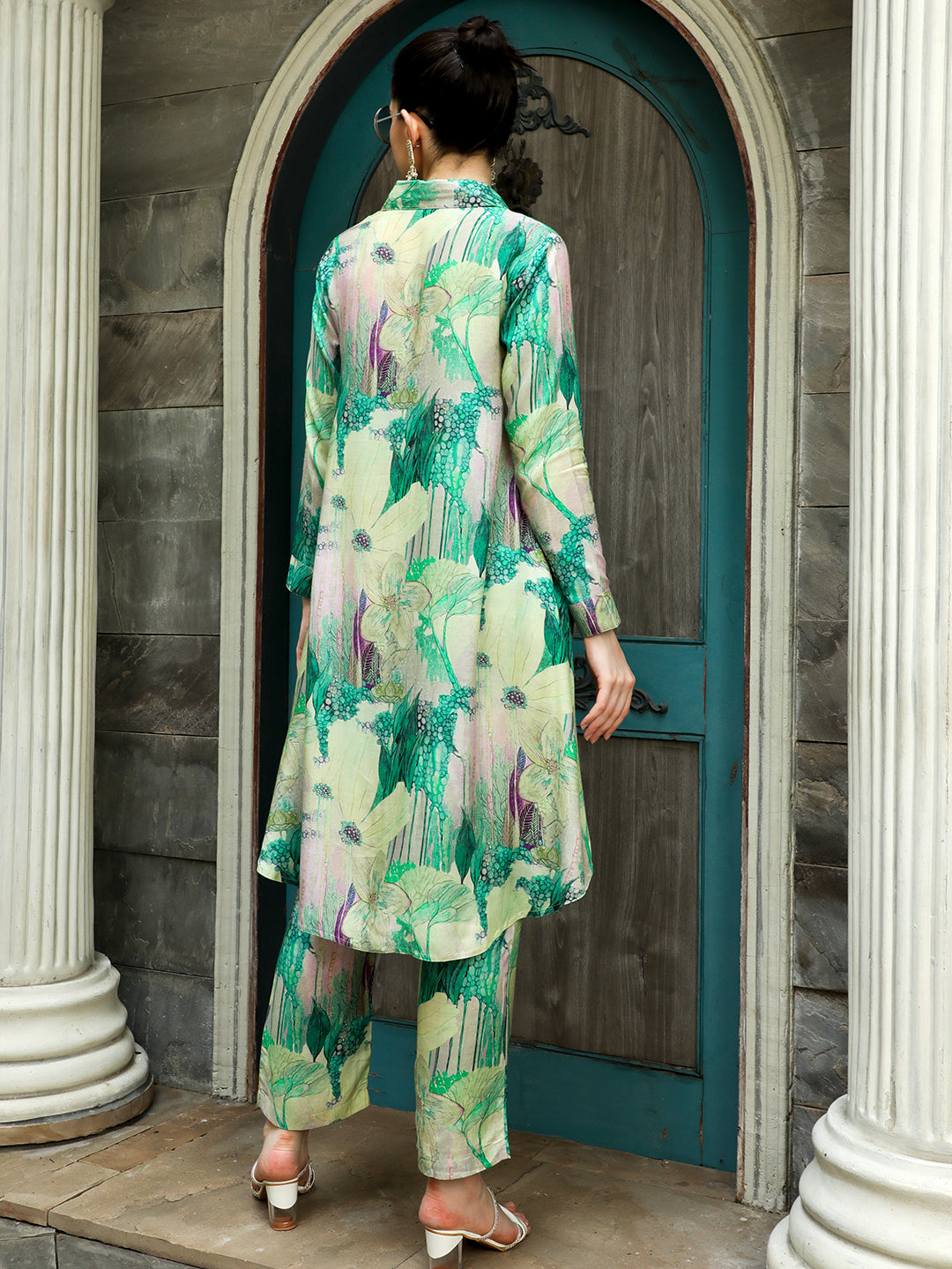 Green Printed Muslin Shirt With Palazzo Co-ord Set