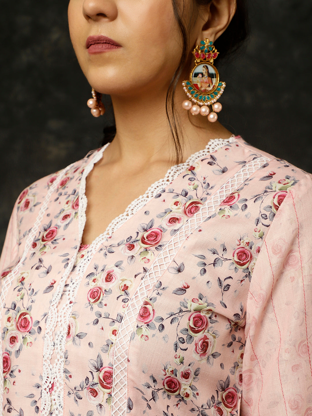 PINK ROSE PRINTED PAKISTANI KURTA WITH PALAZZO AND DUPATTA
