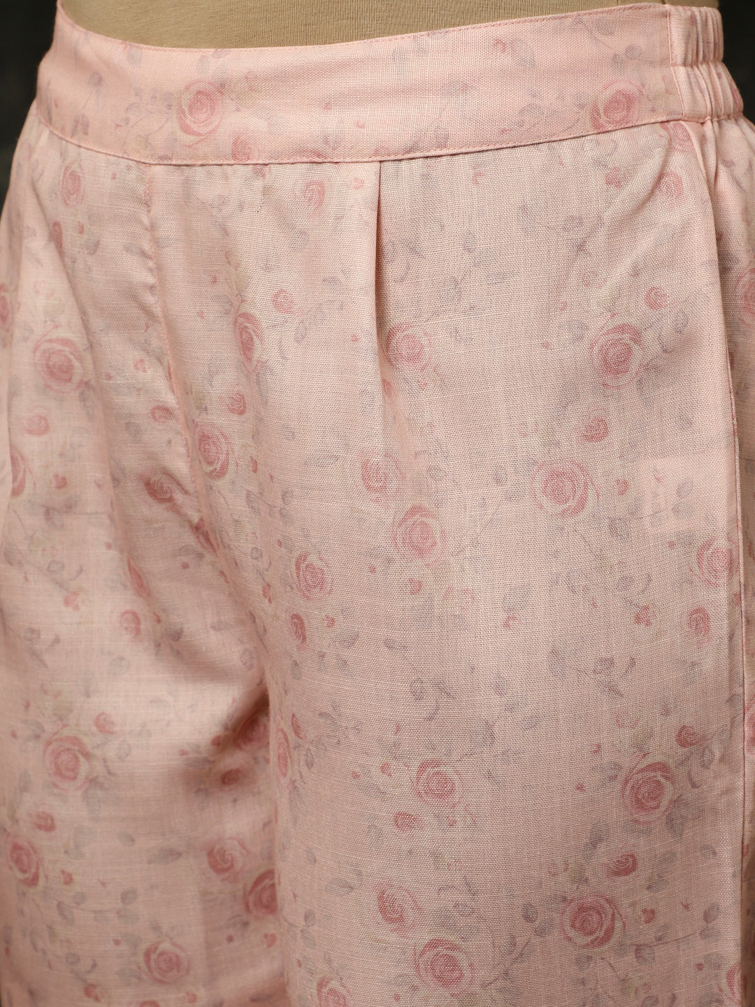 PINK ROSE PRINTED PAKISTANI KURTA WITH PALAZZO AND DUPATTA