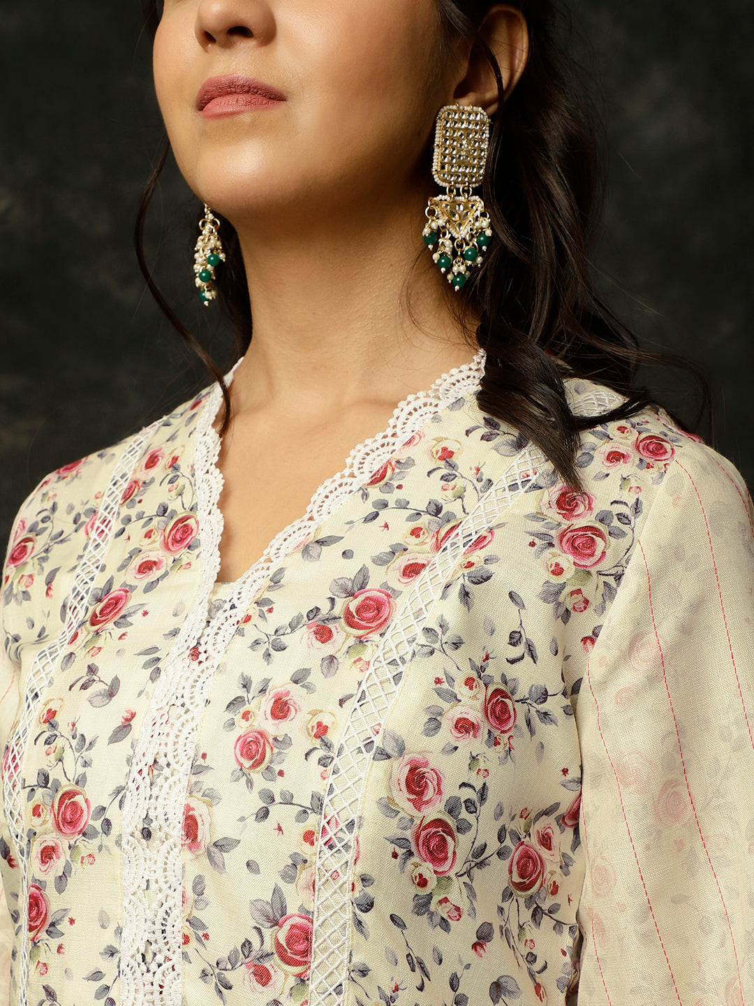LIGHT YELLOW ROSE PRINTED PAKISTANI KURTA WITH PALAZZO AND DUPATTA