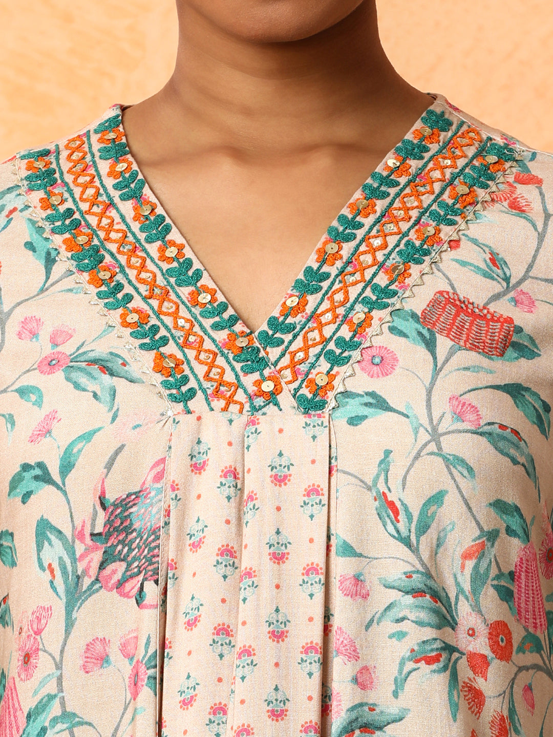 Floral Embroidered A-Line Viscose Rayon Kurta & Trousers Sets