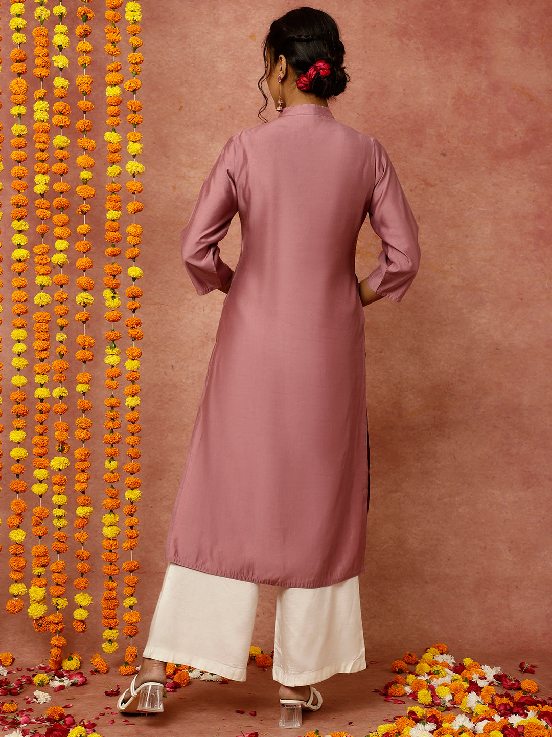 Onion Pink Pintuck Straight Kurta