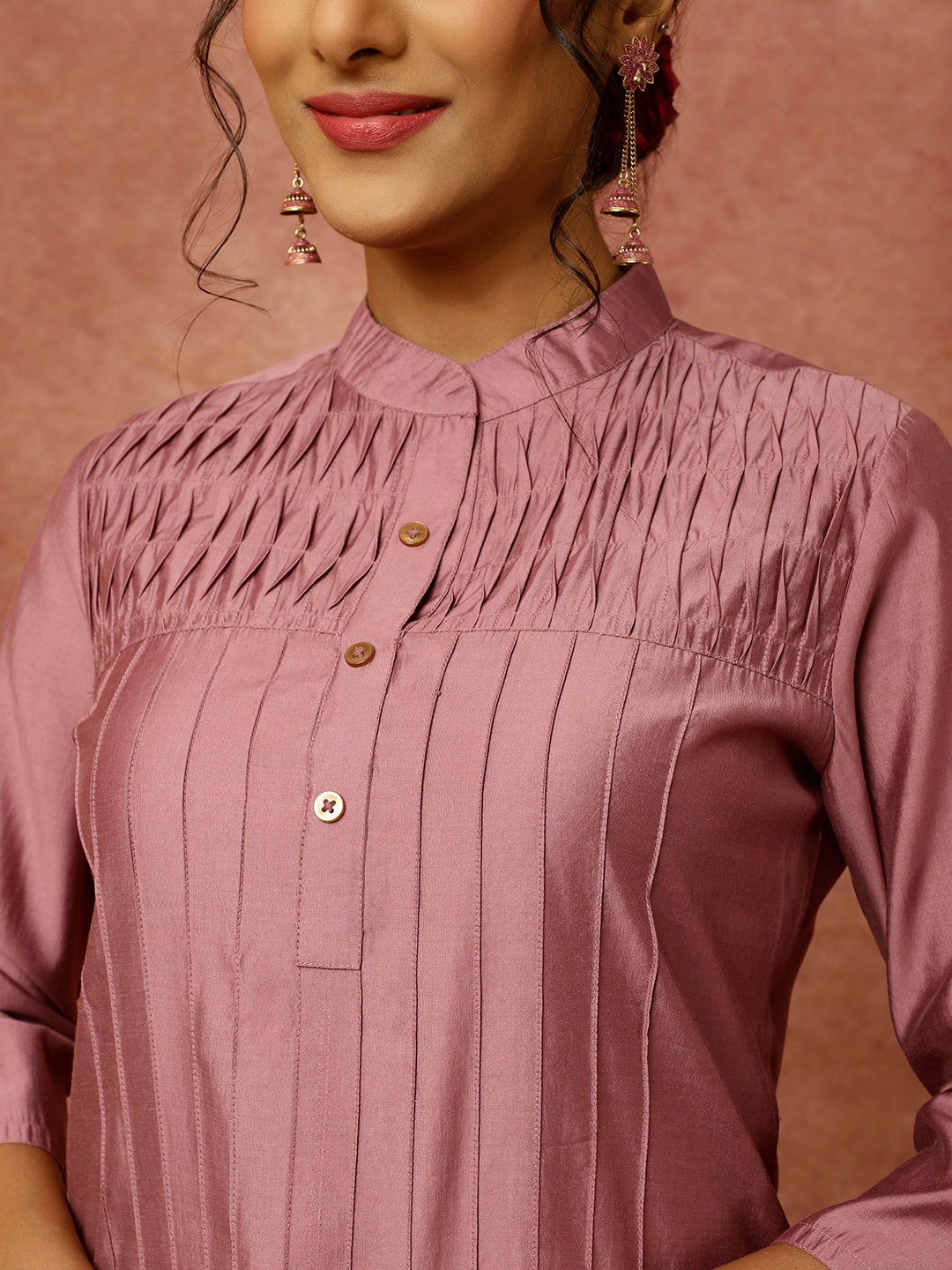 Onion Pink Pintuck Straight Kurta