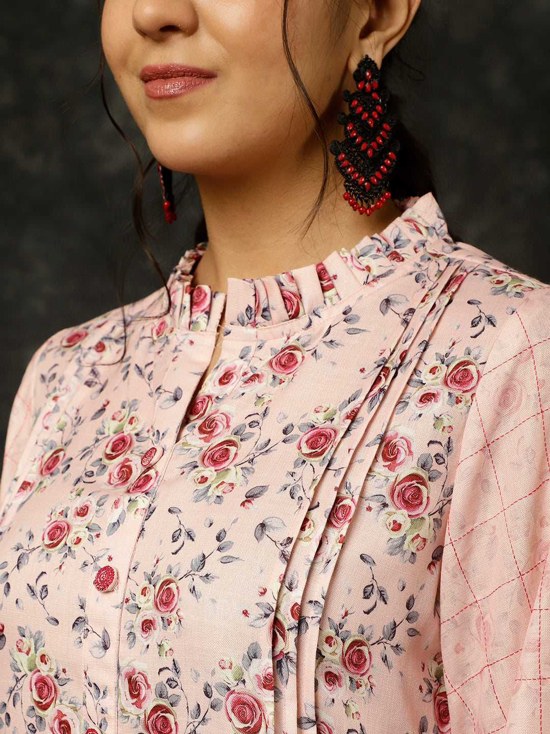 Pink Rose Printed A-line Kurta