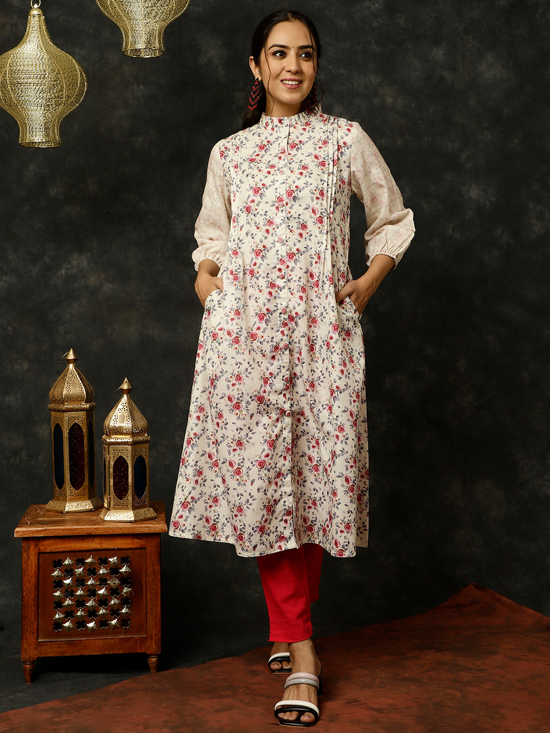 Yellow Rose Printed A-line Kurta