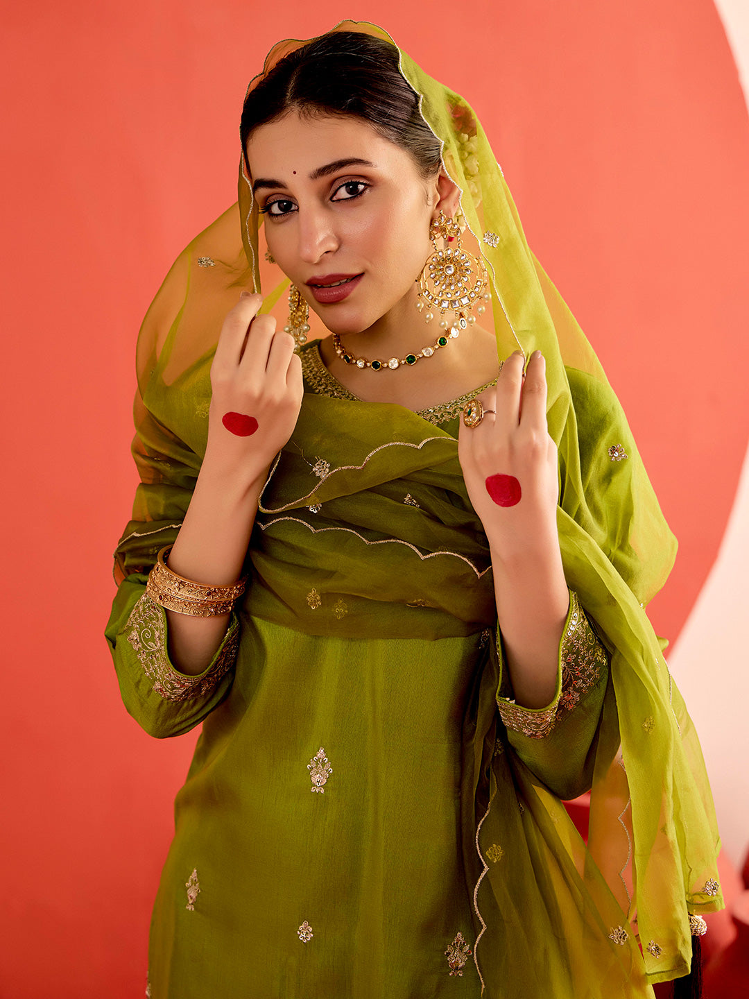 Floral Embroidered Straight Chanderi Silk Kurta & Trousers Sets