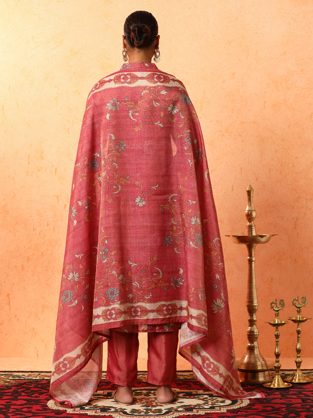 Floral Embroidered A-Line Silk Blend Kurta & Trousers Sets