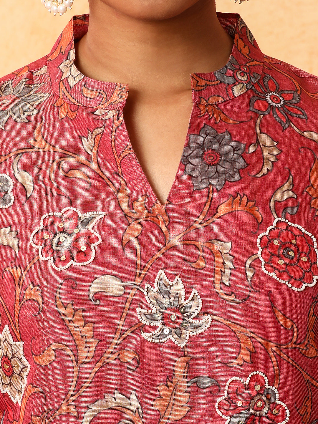 Floral Embroidered A-Line Silk Blend Kurta & Trousers Sets