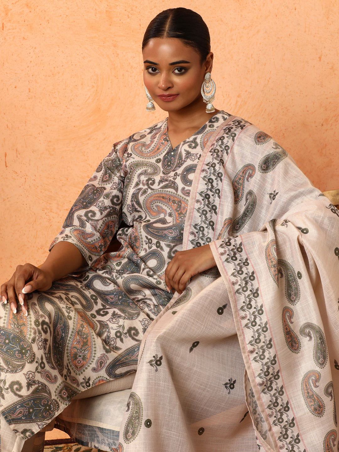 Floral Embroidered A-Line Silk Blend Kurta & Trousers Sets