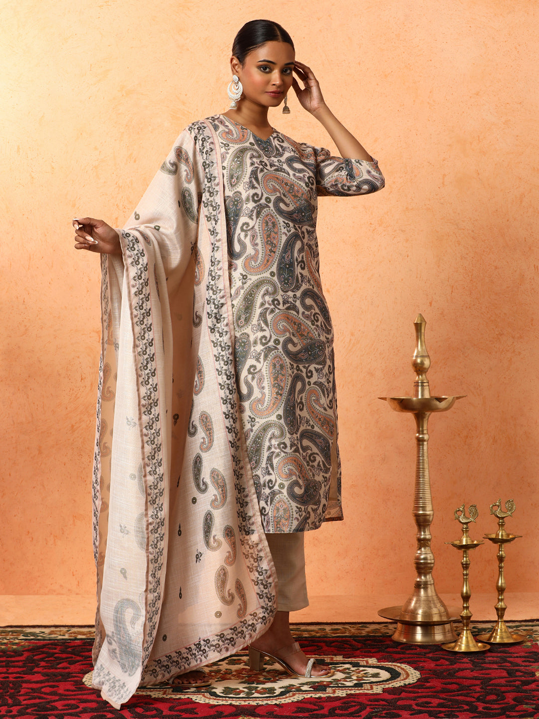 Floral Embroidered A-Line Silk Blend Kurta & Trousers Sets