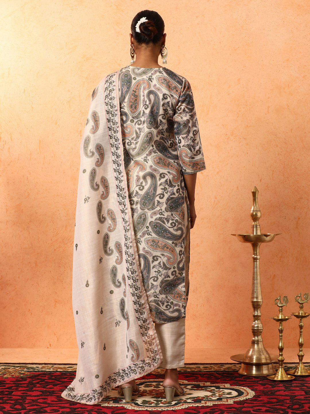 Floral Embroidered A-Line Silk Blend Kurta & Trousers Sets