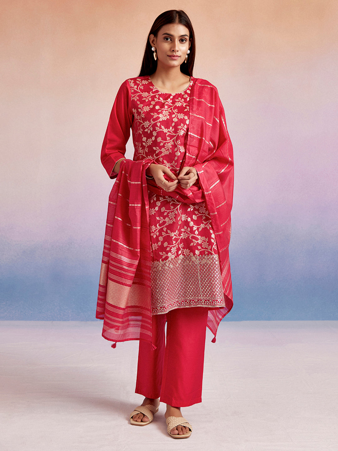 EMBROIDERED STRAIGHT KURTA WITH PANT & DUPATTA