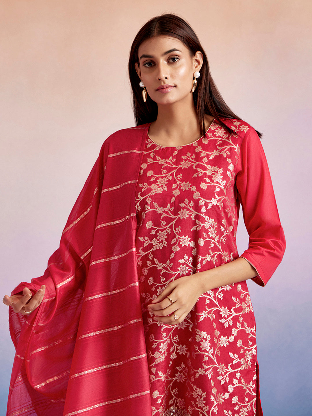 EMBROIDERED STRAIGHT KURTA WITH PANT & DUPATTA