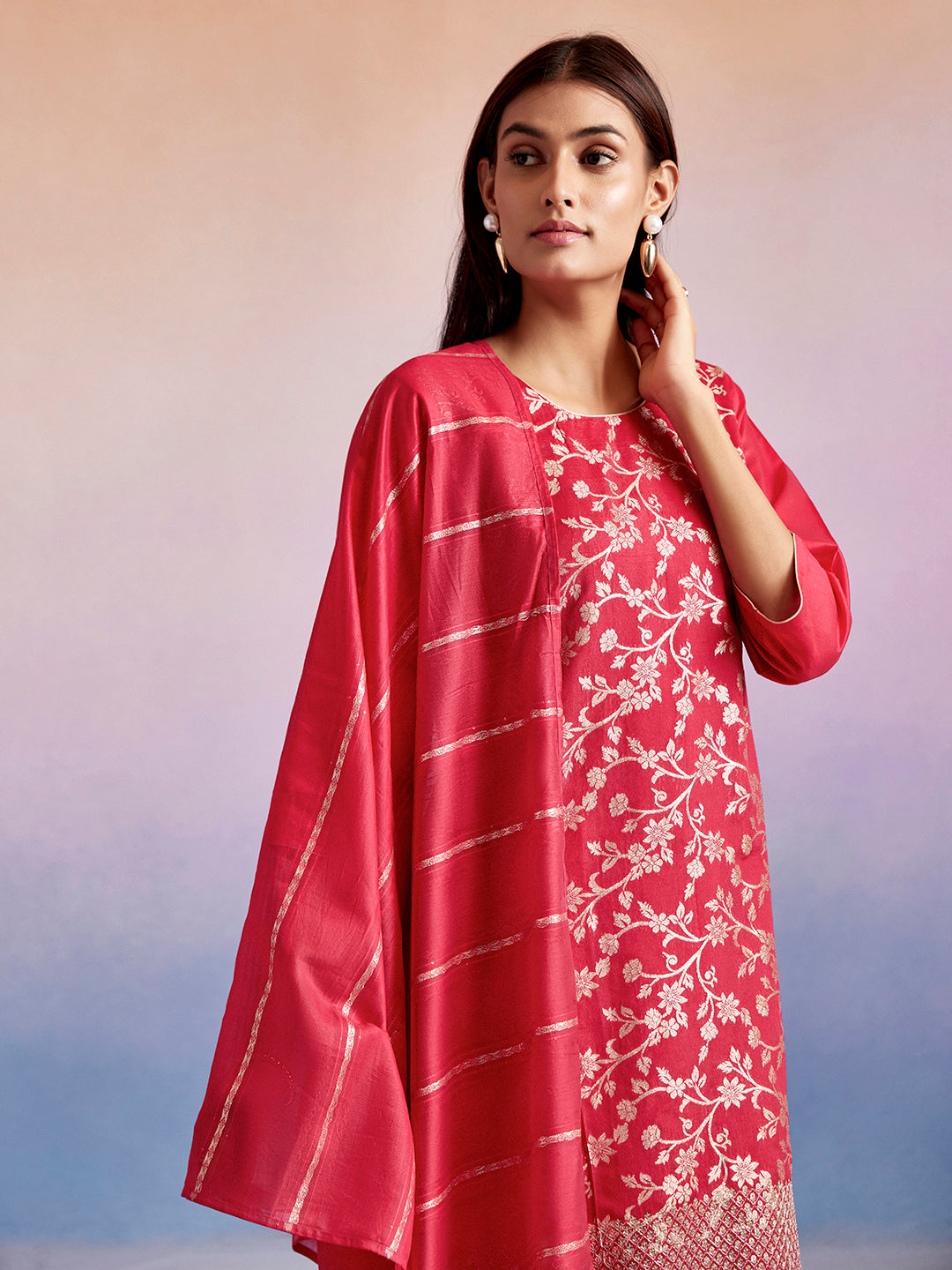 EMBROIDERED STRAIGHT KURTA WITH PANT & DUPATTA