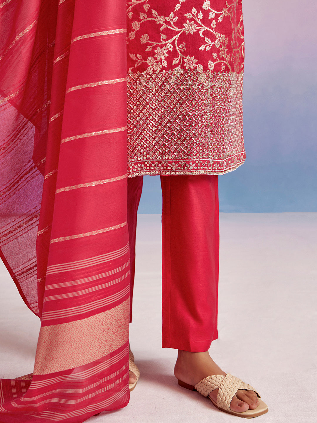 EMBROIDERED STRAIGHT KURTA WITH PANT & DUPATTA