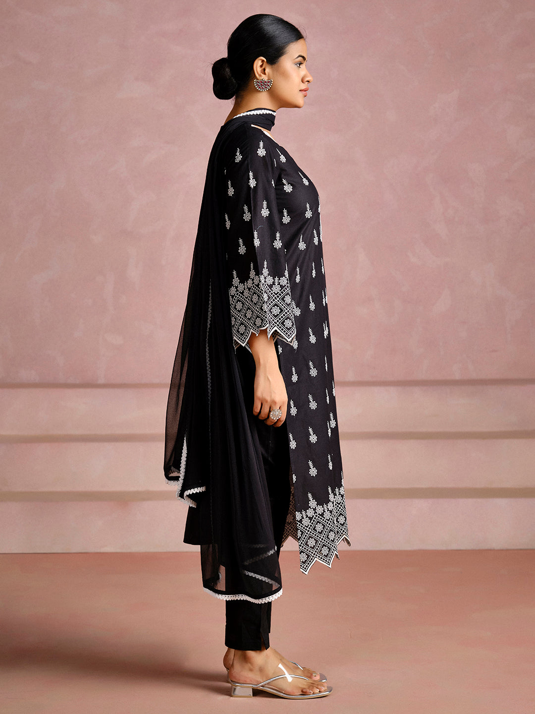 Cotton Schiffli Festive Kurta Set With Dupatta